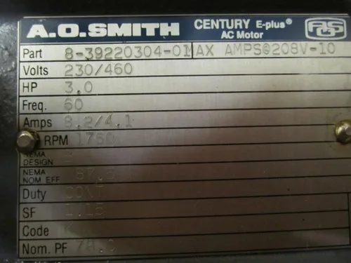 Vista 3 de A.O. Smith 8-39220304-01 Motor de CA con motor de soplador 385418-02