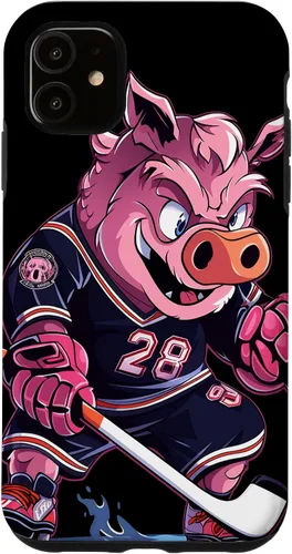 Vista 5 de iPhone 15 Pig Ice Hockey Player Hockey Stick Goalkeeper Case