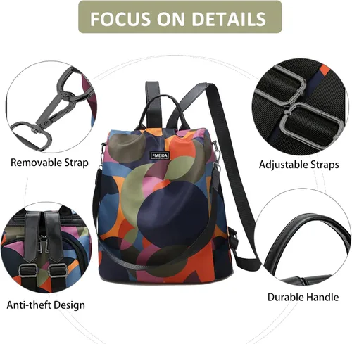 Vista 5 de Mochila para mujer, antirrobo, bolsa de viaje convertible, mochila de moda, casual, impermeable, para senderismo, M