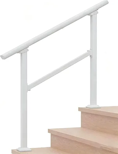 Vista 44 de Metty - Barandillas metálicas de 3 escalones para escalones al aire libre Blanco