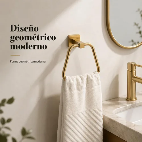 Vista 2 de Anillo de toalla de oro claro cepillado para baño, soporte de toalla de baño de cocina, colgadores de montaje en pared, acero inoxidable resistente