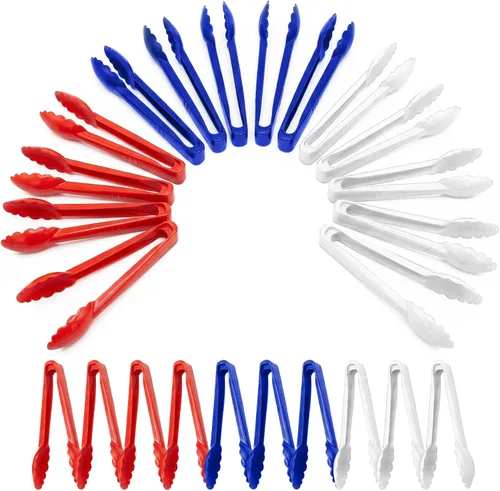 Vista 10 de Juego de 24 utensilios de plástico beige para servir, cucharas, tenedores y pinzas desechables resistentes (8 de cada uno), suministros de catering