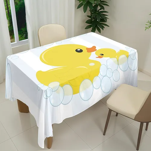 Vista 7 de Renaiss Telón de fondo de tela de pato amarillo con burbujas de goma para baby shower, fiesta de cumpleaños, fondo de fotografía para niños, recién