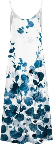 Vista 4 de anuyalue Vestidos de verano para mujer 2023 con cuello en V, sin mangas, vestido largo sexy para la playa, vestido largo y lindo, vestido bohemio