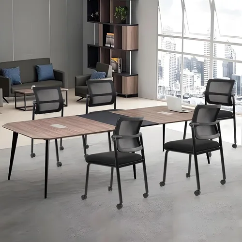 Vista 8 de CLATINA Silla de oficina apilable sin brazos con ruedas, sillas apilables de malla para recepción de invitados con respaldo ajustable para sala