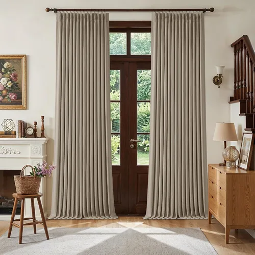 Vista 155 de Juego de 2 paneles de cortinas plisadas negras de 80 pulgadas para sala de estar, cortinas plisadas de lino con forro de 80 pulgadas de largo, 100%
