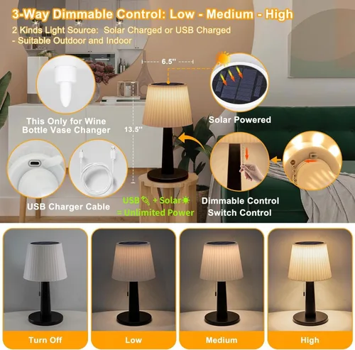 Vista 5 de Beautyard Lámparas solares de mesa para exteriores e interiores, regalos de Navidad, 3 modos de iluminación, 4000 mAh LED para cuidado de los ojos