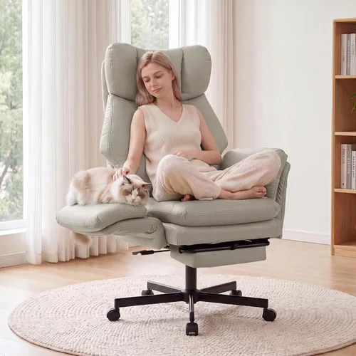 Vista 10 de Silla cruzada con reposapiés, silla de oficina grande y alta con brazos Cuero Pu Negro