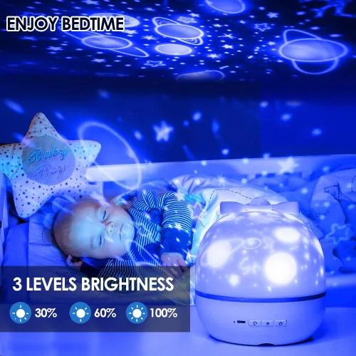 Vista 4 de Proyector de estrellas de luz nocturna para niños, lámpara de proyección de bebé para dormitorio, proyector estrellado giratorio de 360 grados