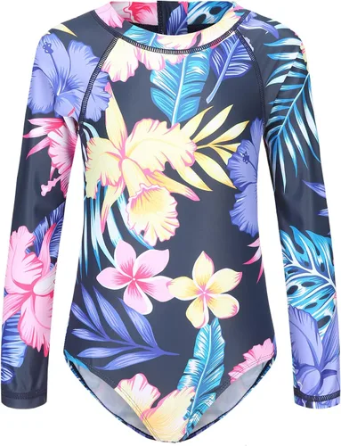 Vista 15 de Trajes de baño de una pieza para niñas de manga larga con protección solar UPF 50+ Bandera estadounidense