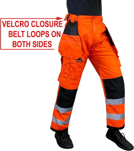 Vista 4 de Notus Men's Work Safety Pants High Visibility Cordura Knee Reinforced Tactical Trousers Utility Tools Holster Pockets