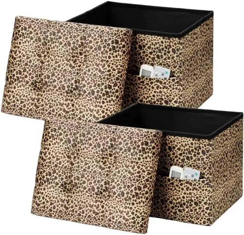 Vista 12 de AmasSmile Otomana de Almacenamiento con Reposapiés, Banco Reposapiés de Terciopelo de 17 pulgadas, Otomana Corta Negra, Pequeña Otomana Plegable