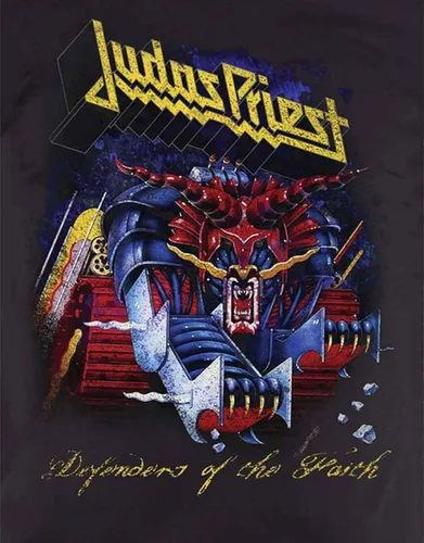 Vista 3 de Judas Priest Camiseta ajustada Defenders of The Faith para hombre, color negro, Negro, S