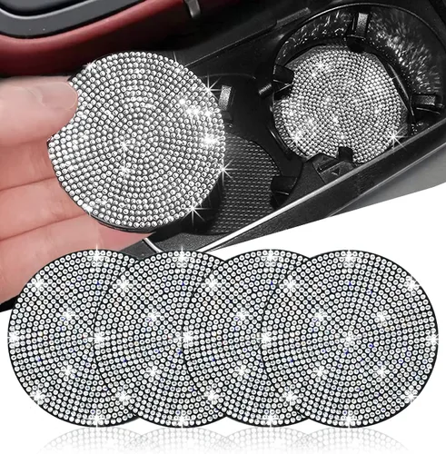 Vista 28 de NBTEPEM 2 posavasos de auto con diamantes de imitación, 2.75 pulgadas, antideslizantes, a prueba de golpes, universal, a la moda, para auto