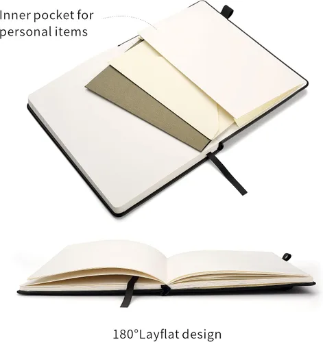 Vista 4 de Cuadernos forrados para diario, con lazo para bolígrafo. Cuadernos de tapa dura para trabajo, papel grueso de 100 Gsm con bolsillo