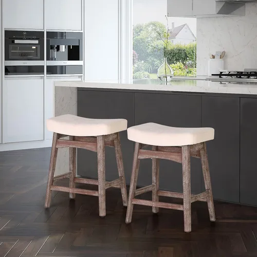 Vista 6 de Taburetes de altura para mostrador Sophia & William, taburetes de 24" con patas de madera maciza, taburetes de altura de mostrador tapizados en tela
