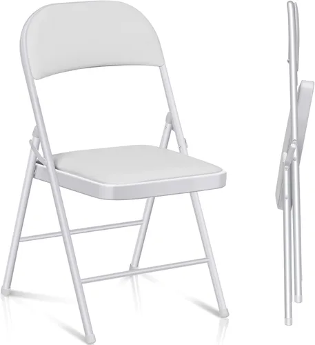 Vista 27 de Fenbeli Paquete de 1 silla plegable con cojín, silla de metal negro con asiento acolchado y marco de acero duradero, sillas plegables de capacidad