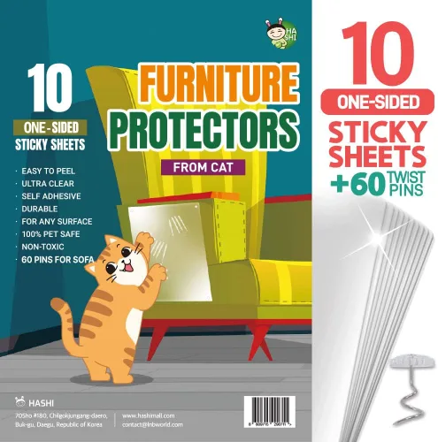 Vista 10 de HA SHI Protector de arañazos para gatos: hojas de protección de muebles o cinta adhesiva, gran cobertura, seguro para mascotas (doble cara)