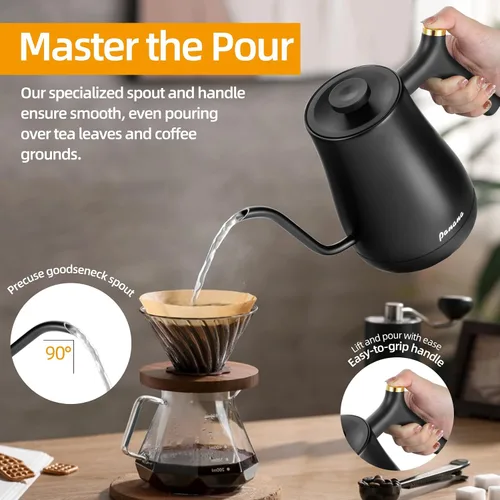 Vista 9 de Panana Hervidor eléctrico, hervidor eléctrico de cuello de cisne, control de temperatura con pantalla LCD, hervidor de té para verter sobre café