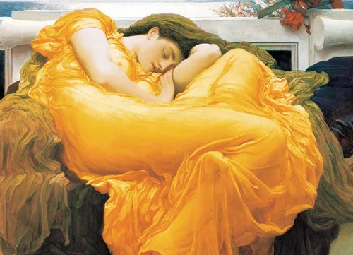 Vista 2 de EuroGraphics Flaming June by Lord Frederic Leighton - Rompecabezas de 1000 piezas, color amarillo