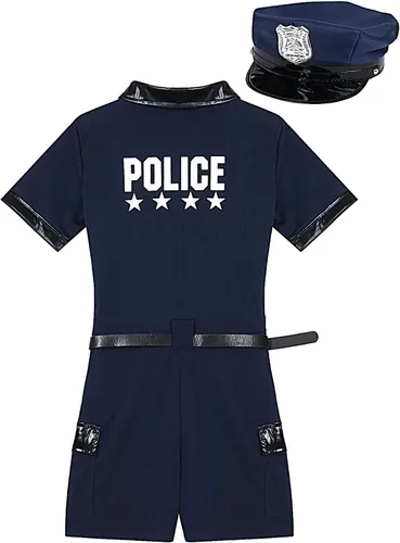 Vista 6 de Sywiyi Uniforme de policía para mujer, disfraz sexy de policía, disfraz de Halloween con cinturón de sombrero