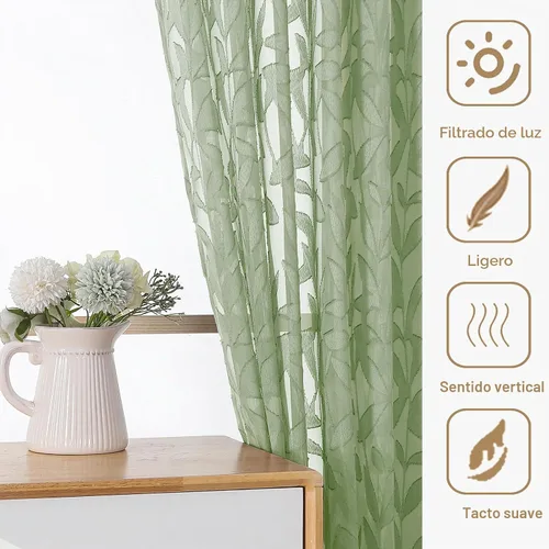Vista 2 de Gwine - Cortinas traslúcidas color verde salvia de 96 pulgadas de largo, 2