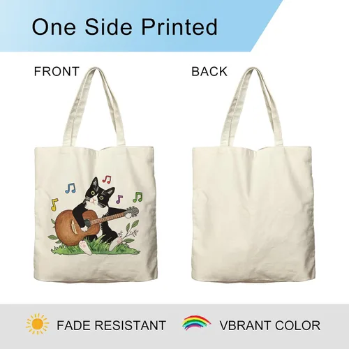 Vista 5 de Dlzdn Bolsa de lona con diseño de gato con música para mujeres, estética, divertida, bonita, esmoquin, gato, jugando a la guitarra, bolsa