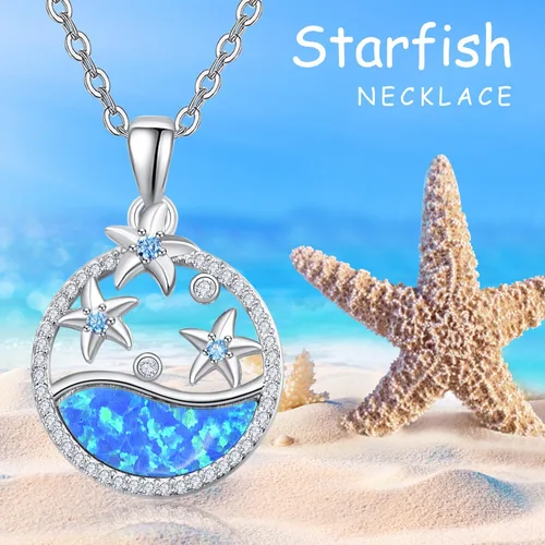 Vista 4 de Sea Ocean Necklace for Women Starfish Seashell Necklace Opal Crystal Pearl Shell Sterling Silver Ocean Jewelry Hawaiian Summer Jewelry