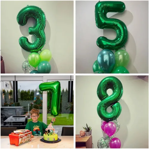 Vista 5 de Globos de color verde oscuro con el número 10 de 40 pulgadas, globos de helio de papel de aluminio de 10 pulgadas para decoración de eventos de 10º