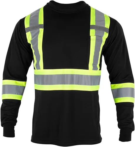 Vista 13 de VENDACE Camiseta de trabajo de seguridad de alta visibilidad para hombre, ANSI Clase 1, camisa reflectante de manga larga con bolsillo (gris, S)