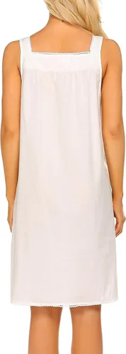 Vista 4 de Ekouaer Camisón de algodón para mujer, sin mangas, ropa de dormir suave, ropa de dormir con tirantes anchos, ropa de dormir