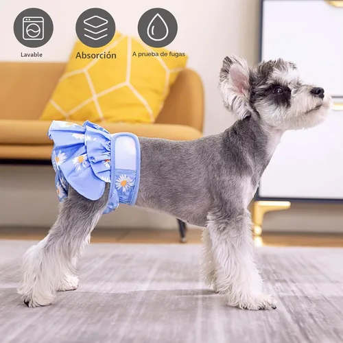 Vista 3 de Pañales lavables para perras, falda duradera para vestido de perro, pañales reutilizables para mascotas y cachorros, bragas de calor para perras