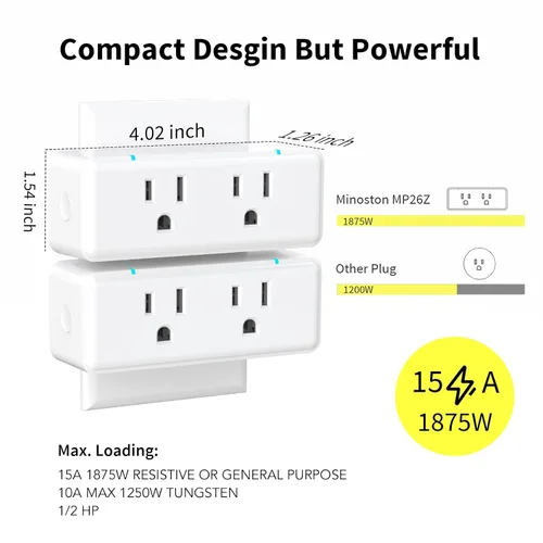 Vista 6 de Minoston Enchufe de salida dual Zwave serie 800, interruptor repetidor Z-Wave de encendido/apagado con 2 enchufes de control individuales, requiere