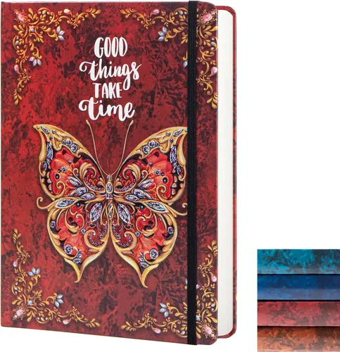 Vista 8 de Diario universitario para escribir-B5 - Cuaderno de tapa dura en relieve de mariposa 3D - Diario de escritura para mujeres con banda elástica