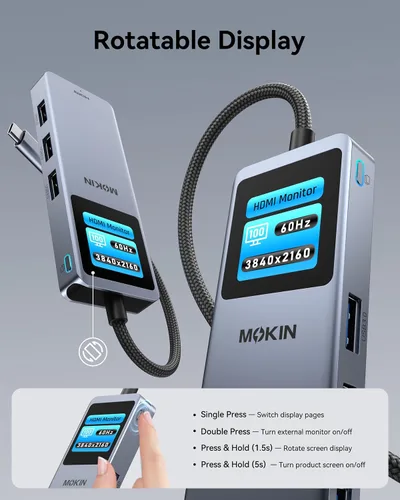 Vista 5 de MOKiN Hub USB C para adaptador MacBook con pantalla LCD inteligente