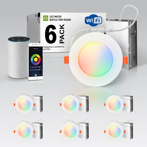 Vista 10 de ASD 1 Pack LED Smart Recessed Lighting 4 Inch 9W, RGBW Color Changing Lights, Compatible with Alexa & Google Assistant, Dimmable 2700K-6500K