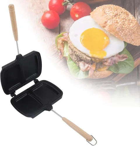 Vista 4 de Sartén negra de doble cara, sartén antiadherente con asas extraíbles, tostadora de sándwich ajustable para panqueques, tortillas, tostadas