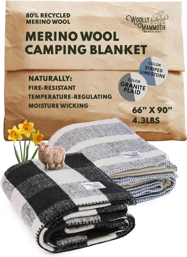 Vista 15 de Woolly Mammoth Woolen Company Manta de Lana - 66 x 90 pulgadas, Corteza, 80% Lana Merino - Mantas de Campamento para Clima Frío - Durabilidad