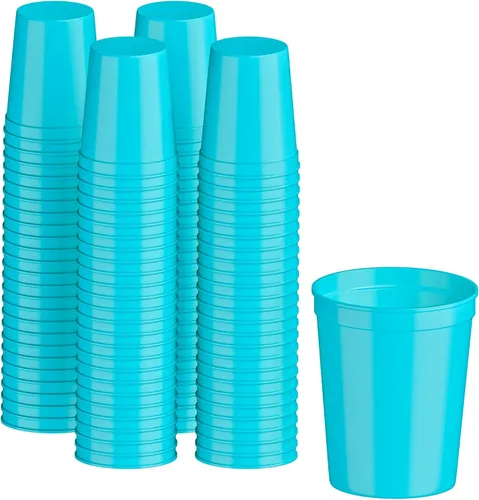 Vista 113 de PartyPrints Paquete de 100 vasos de plástico en blanco reutilizables de 10 a 12 onzas, vasos de estadio a granel, sin BPA, aptos para lavavajillas