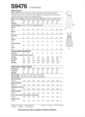 Vista 2 de Simplicity Kit de patrón de costura para vestido de Misses', código S9476, tamaños 26W-28W-30W-32W, multicolor