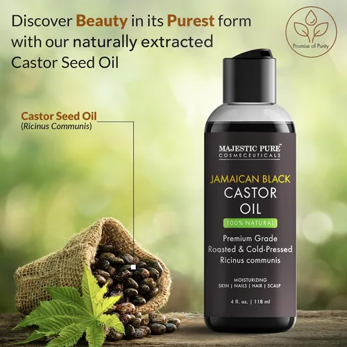 Vista 3 de Majestic Pure Aceite de ricino negro jamaicano, 100% puro y natural, grado premium, prensado en frío, sin hexano, para cabello, pestañas, cejas