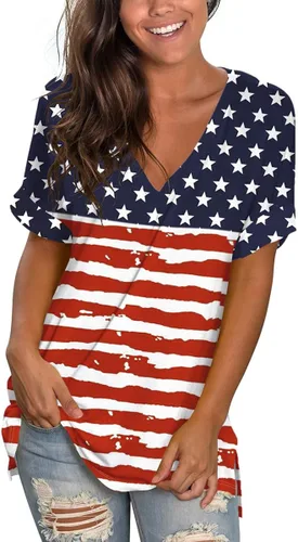 Vista 2 de SAMPEEL - Camisetas de manga corta con cuello en V de estilo casual de verano para mujer