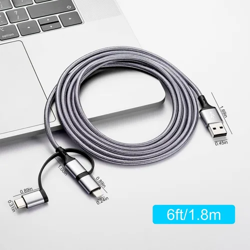 Vista 6 de Cable de carga múltiple [paquete de 2 unidades de 6 pies] 3 en 1, cable de carga USB trenzado de nailon para múltiples dispositivos