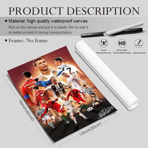 Vista 6 de Póster firmado de Cristiano Ronaldo, superestrella del fútbol, para habitación de niños, decoración de pared del dormitorio, pósteres de estrellas