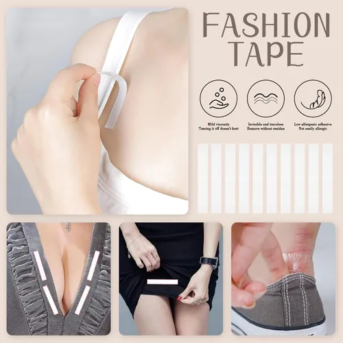 Vista 6 de EMOET Kit de cinta transparente para senos - Cinta de levantamiento de senos para senos grandes con 2 cubiertas para pezones y 10 cintas de moda