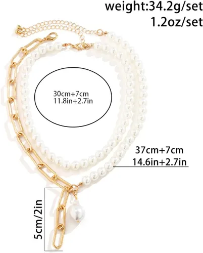 Vista 4 de Layered Pearl Necklace Baroque Style for Women Girls
