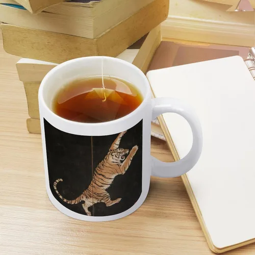 Vista 4 de Tazas de café de tigre feroz a rayas asiáticas vintage de cerámica abstracta vida silvestre Asia naturaleza selva taza papá regalos de cumpleaños