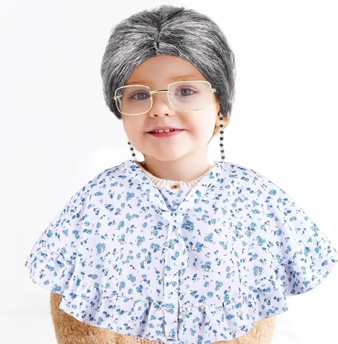 Vista 7 de WYTAOHZL Juego de 8 piezas de disfraz de 100 días de escuela para niños, 100 días de escuela, personalizado para niñas, peluca de abuelita, peluca