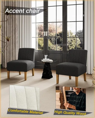 Vista 4 de VIRRMO Sillas de Acento sin Brazos para Sala de Estar, Silla Slipper Moderna Sillas de Sala de Estar con Patas de Madera Sólida, Silla de Tocador
