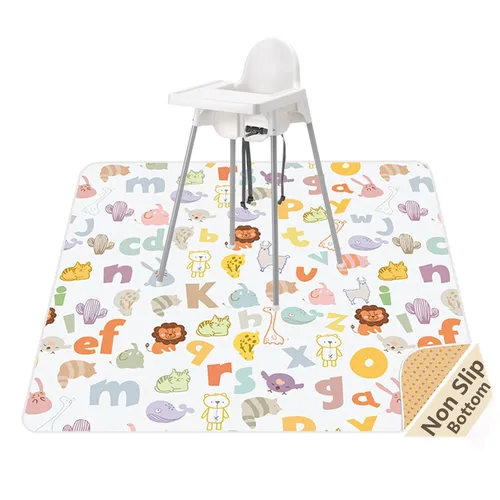 Vista 8 de Tapete de salpicaduras para bebé debajo de la silla alta, tapete de salpicaduras de 51 x 51 pulgadas, tapete impermeable y lavable, protector
